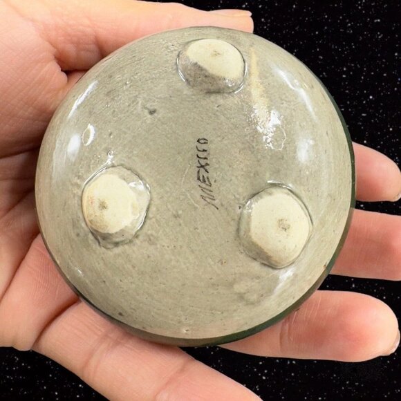 Hand Made Mexico Pottery Trinket Box W Lid Hand Painted Bird Jewelry Storage VTG - Picture 4 of 10